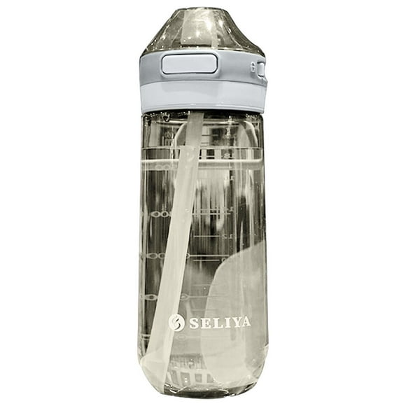 Sports Water Bottle With Straw 500 ml / 17 oz Large Capacity Leakproof Popup Cap Graduated Flat Spout Food Grade Plastic For Gym Outdoor Office