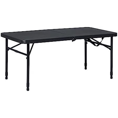Rich Black ,40" L x 20" W Plastic Adjustable Height Fold-in-Half Folding Table$$Furniture