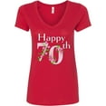 thumbnail image 3 of Inktastic Happy 70th Birthday with Roses Women's V-Neck T-Shirt, 3 of 5