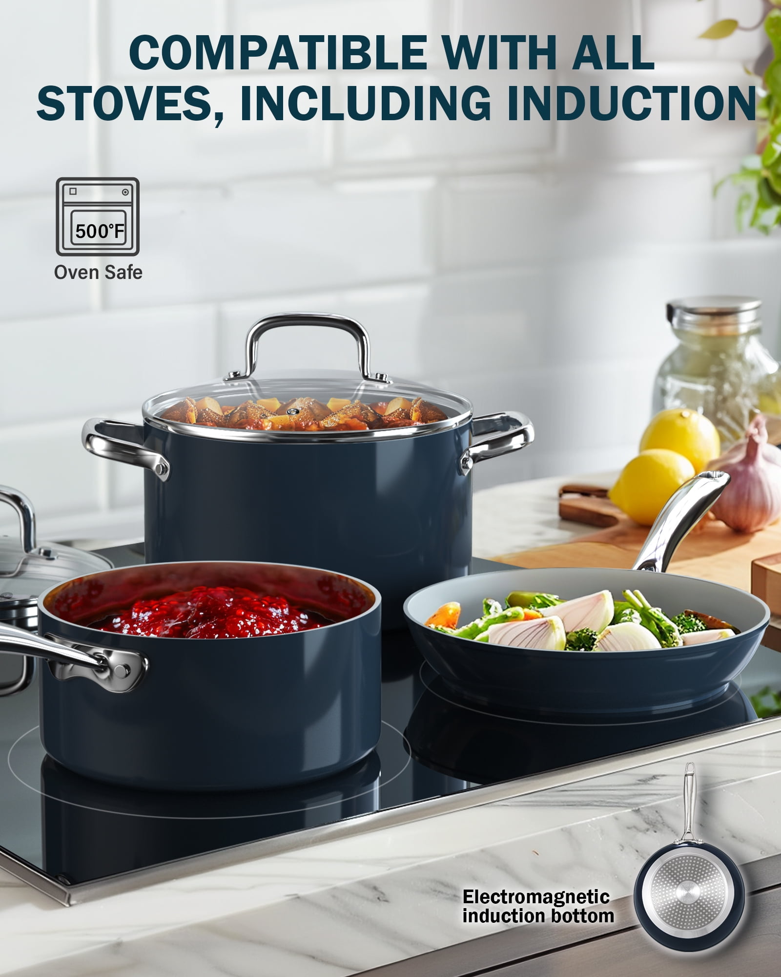 Cook N Home Nonstick Sauce Pan with Glass Lid, 1.5-Quart Small Saucepan Hard Anodized Non Stick Ceramic Cookware, Induction Cooking Pots and Pans with Stay-Cool Handles, Cacerola, Blue