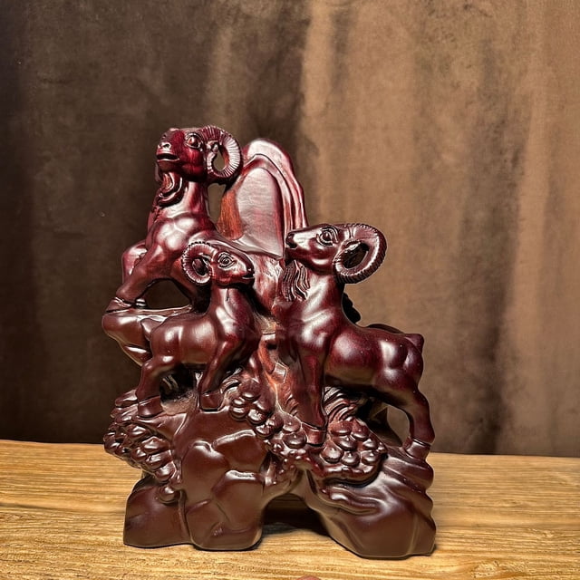 Ebony Three Rams Bringing Prosperity Figurine, Solid Wood New Chinese Style Home Decoration, Company Decoration, Housewarming/Opening Ceremony Gift