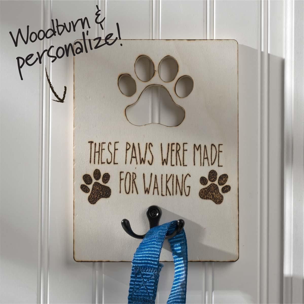 Plaid Unfinished Wood Surfaces Pet Leash Holder, 6" x 8" x .5", Plaid Pet Leash Holder