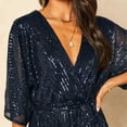 thumbnail image 7 of SCSAlgin Women's Sequin Glitter 3/4 Sleeve Dress Sexy V Neck Dress Long Belt Elegant Maxi Wedding Party Dress, 7 of 7
