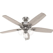 Hunter 52 inch Indoor Ceiling Fan with LED Lights - Ceiling Fan with Pull Chain, For Bedroom or Living Room, Standard Mount, No Remote, 5 Blades, Includes Bulbs - Builder 52729, Brushed Nickel