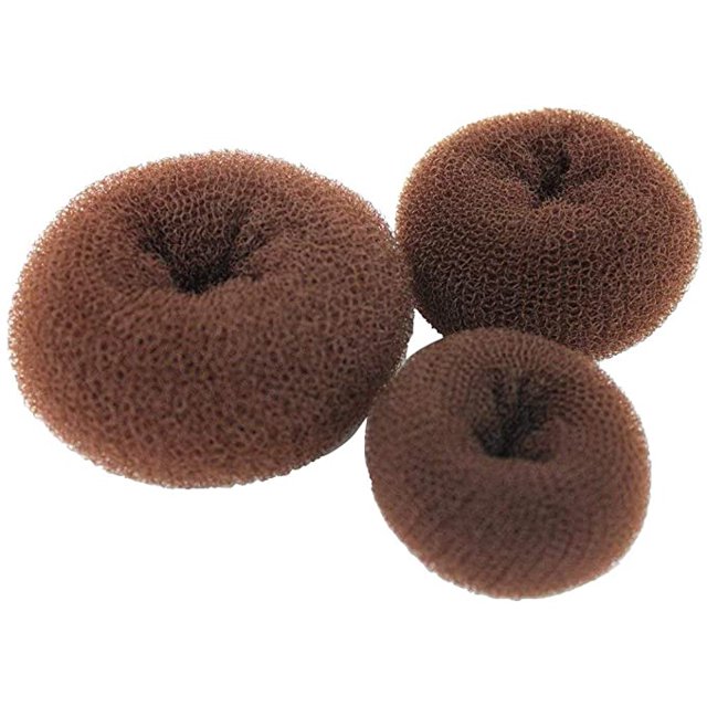 Juego de 3 piezas marrón para mujer, cojín para moños, manta, formador de donas, nudo de almohada, anillo para polvo, moño, rodillo para el cabello, accesorios para el cabello.