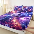 thumbnail image 4 of Castle Fairy Abstract Soccer Lightning King Sheets 4pcs, Galaxy Stars Print Bedding, Purple Blue Orange,1 Fitted Sheet, 1 Flat Sheet and 2 Pillowcases, 4 of 6