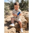 thumbnail image 6 of BemeyourBBs Toddler Baby Boy Summer Cotton Linen Clothes Cute Infant Boy Dinosaur Duck Outfit Print Button Down Turn Down Neck Short Sleeve Shirt and Shorts 2 Pcs Set, 6 of 9