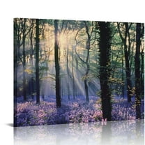 EastSmooth  Framed Large Purple Canvas Wall Art Mild Sunshine Lavender Flowers Forest Landscape Tree Wall Art Picture Prints Ready to Hang for Home Office Living Room Bedroom Decoration