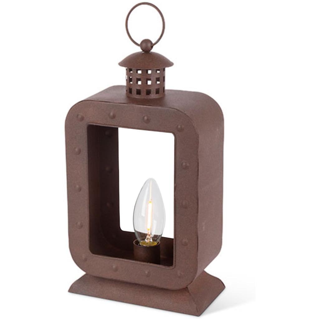 Gerson 44396 10.6" Metal Battery Operated Rustic Brown LED Lantern (5