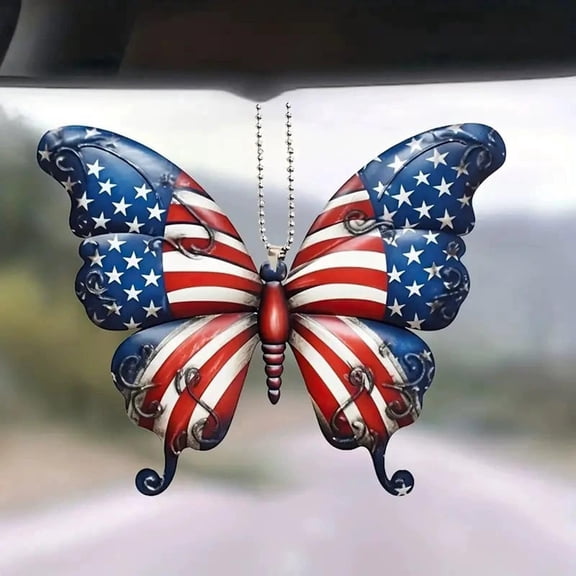 4Th of July Decorations for Home, Metal Butterfly Wall Decor, 3*3In, American Flag Pattern, Hanging Ornament, 1 Pc, Indoor Walls, Party Backdrops, July 4Th Events