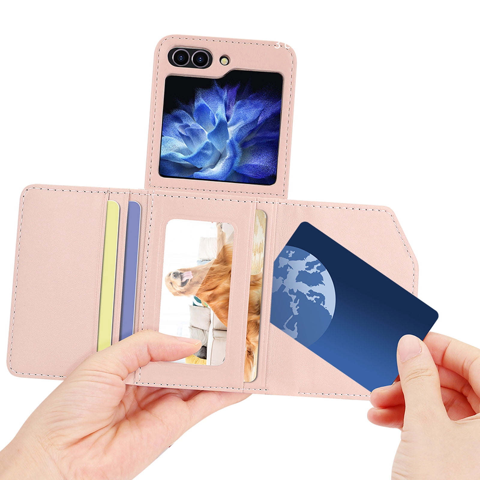 for Samsung Galaxy Z Flip 6 Case with Card Slots, [Crossbody Strap] [RFID Blocking] Women Girls PU Leather Wallet Case Lanyard Crossbody Bag Phone Case for Samsung Galaxy Z Flip 6,Pink