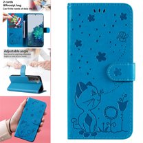 SaniMore for Samsung Galaxy S23 6.1" 2023 Case, PU Leather Skin with Embossed Cat Flip Magnetic Cover Card Slots Kickstand Detachable Lanyard Full Around Wallet Case For Samsung Galaxy S23, Blue