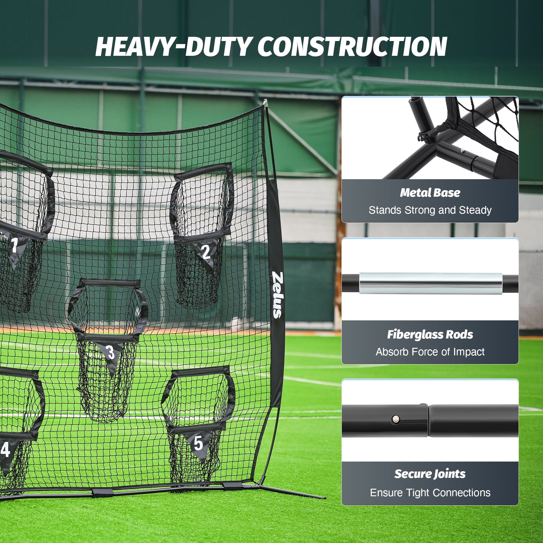 7x7ft Football Throwing Net with 5 Targets - Quarterback Training Gear for All Ages, Includes Carry Bag & Stakes, Black