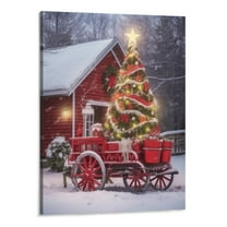 Creowell  Christmas Canvas Wall Art Prints Tree and Snow House Picture Winter Scene for Holiday Decor 16x20 Inch