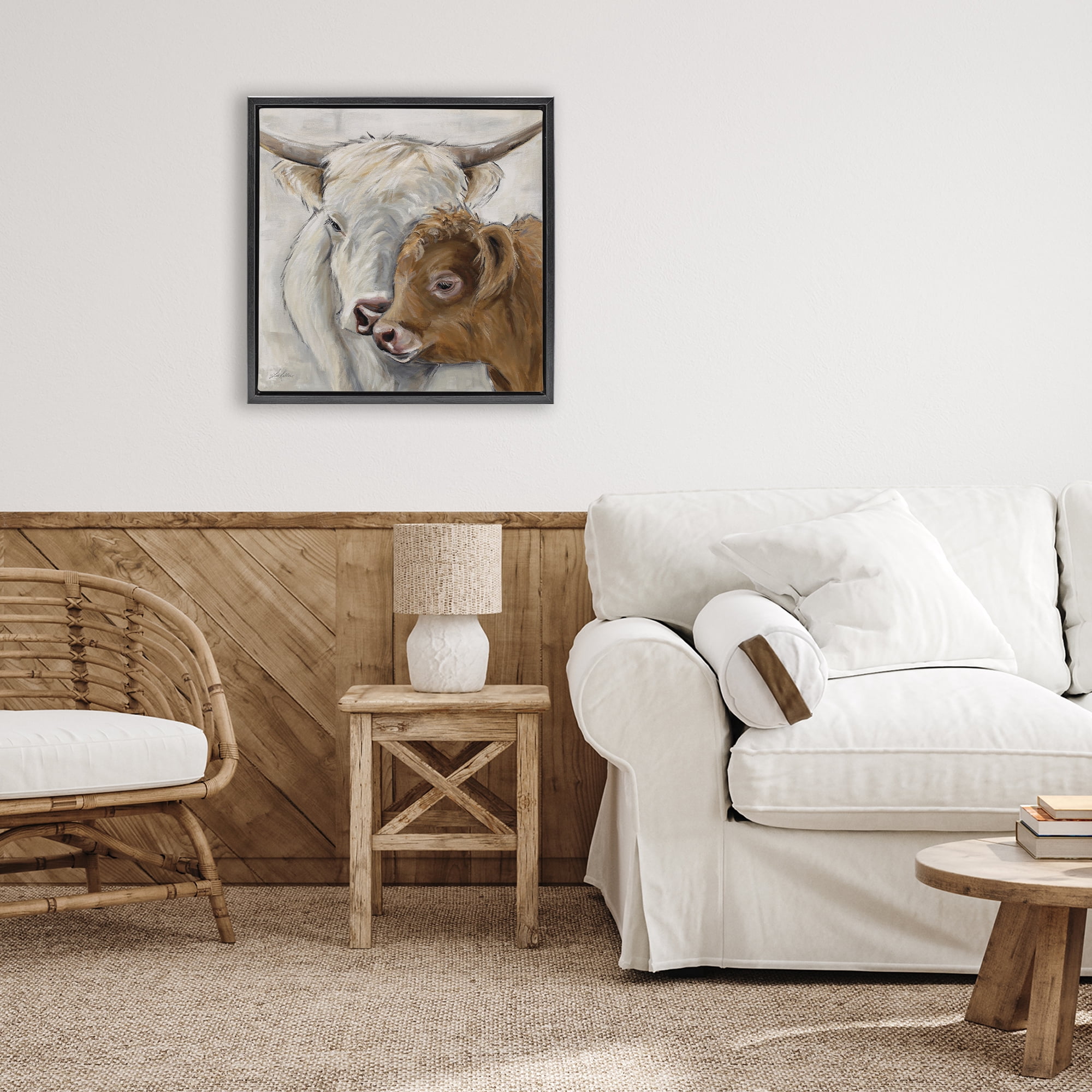 Stupell Industries Highland Cow & Calf Contrasts Black Framed Floater Canvas Wall Art, design by Lee Keller