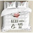 thumbnail image 1 of Valentine's Day King Size Duvet Cover Set, Pop Culture Keep Calm Quote with Heart Shaped Eye Love Theme, Decorative 3 Piece Bedding Set with 2 Pillow Shams, Charcoal Grey Pale Pink, by Ambesonne, 1 of 3