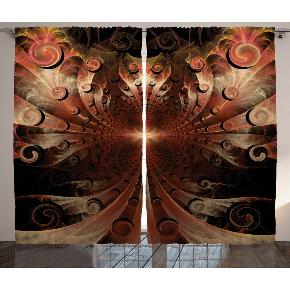 Fractal Curtains 2 Panels Set, Gothic Medieval Metallic Heraldic Ornate