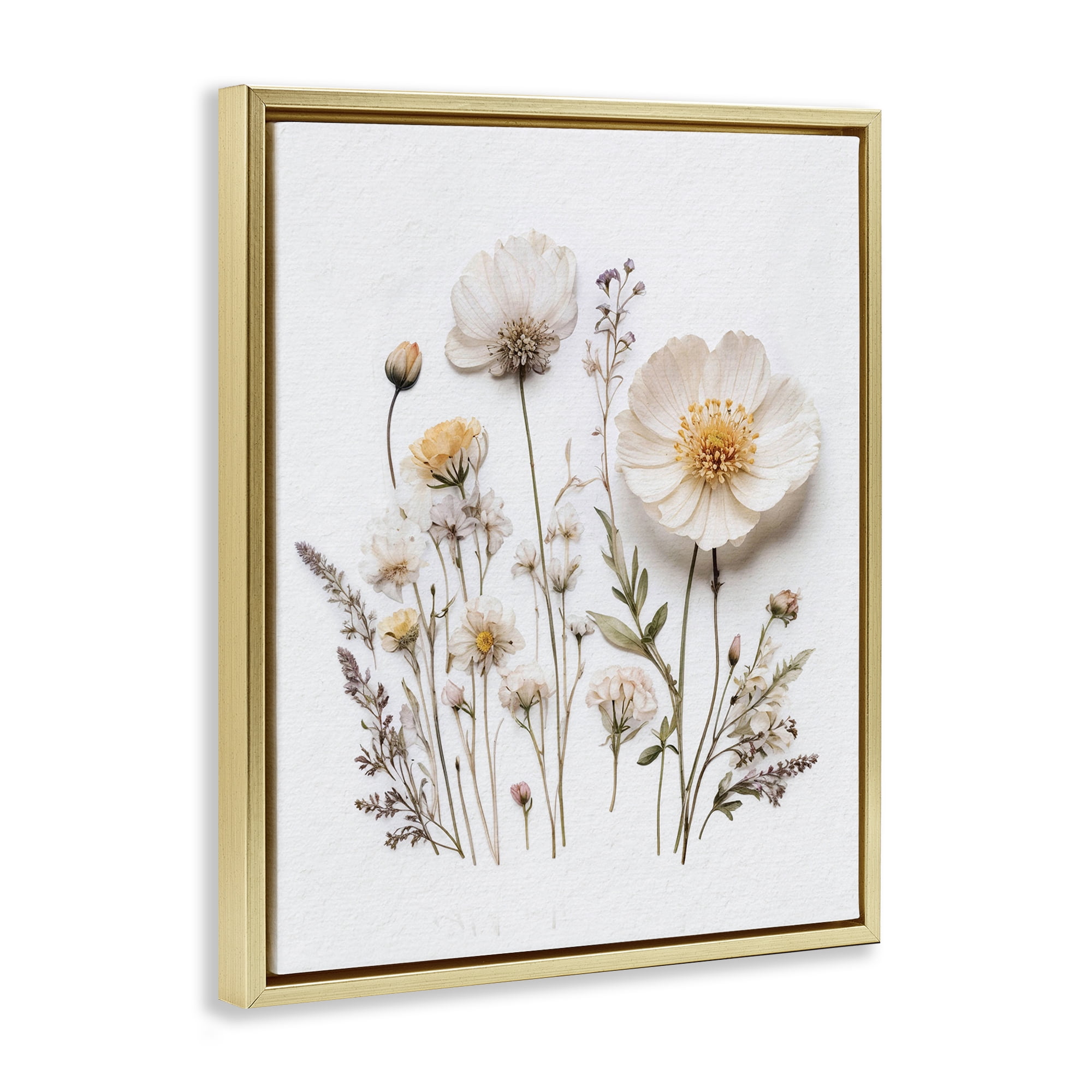Pressed Bathroom Botanicals Gold Framed Floater Canvas Wall Art, design by Lettered and Lined