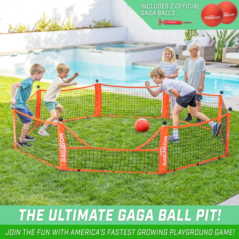 3-in-1 Portable Gaga Ball Pit with Hoop & Goals