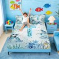 thumbnail image 3 of Manfei Watercolor Underwater Letter T Axolotl Sea Turtle Queen Sheet Sets for Kids Boys and Girls, Nautical Alphabet Print Bed Set 4-Piece, 1 Flat Sheet, 1 Fitted Sheet and 2 Pillowcases, 3 of 6