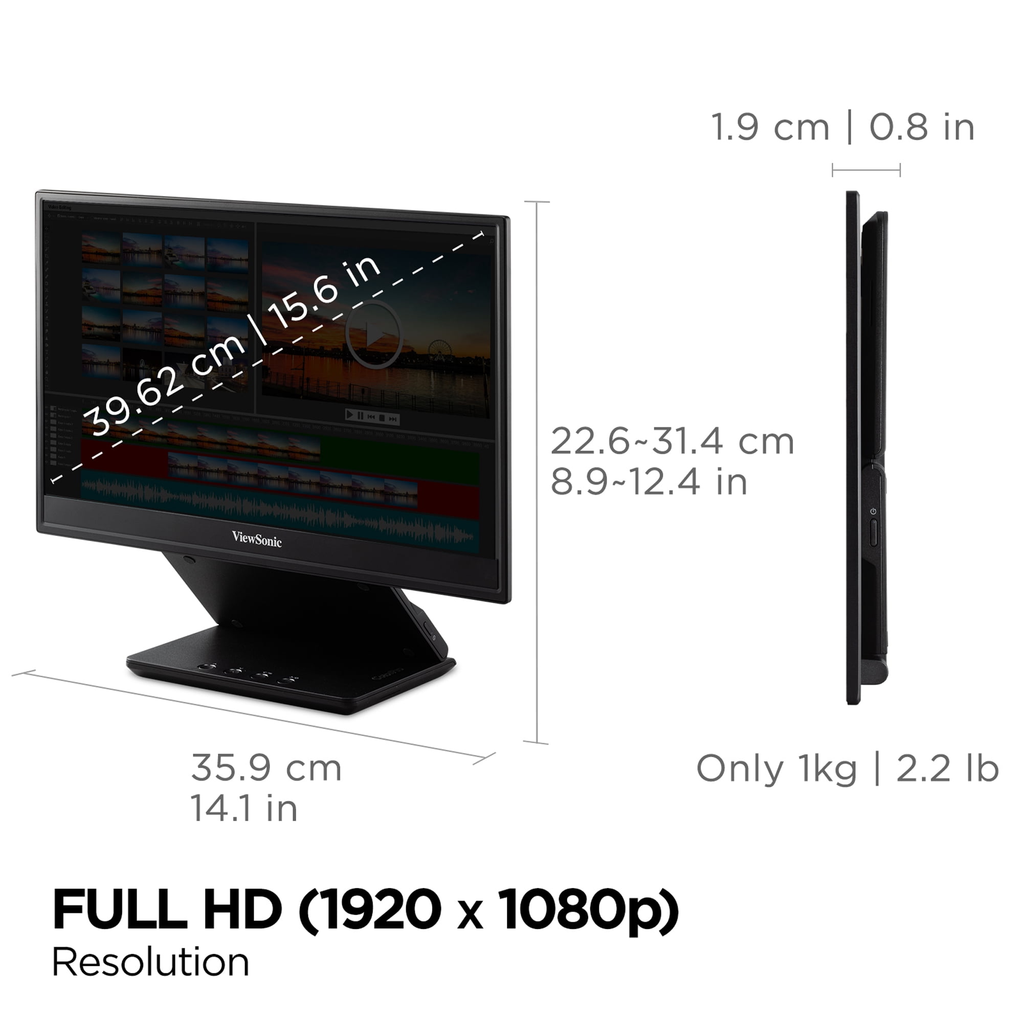 ViewSonic VP16-OLED Ergonomic Stand Portable 15.6" 1080p OLED Monitor