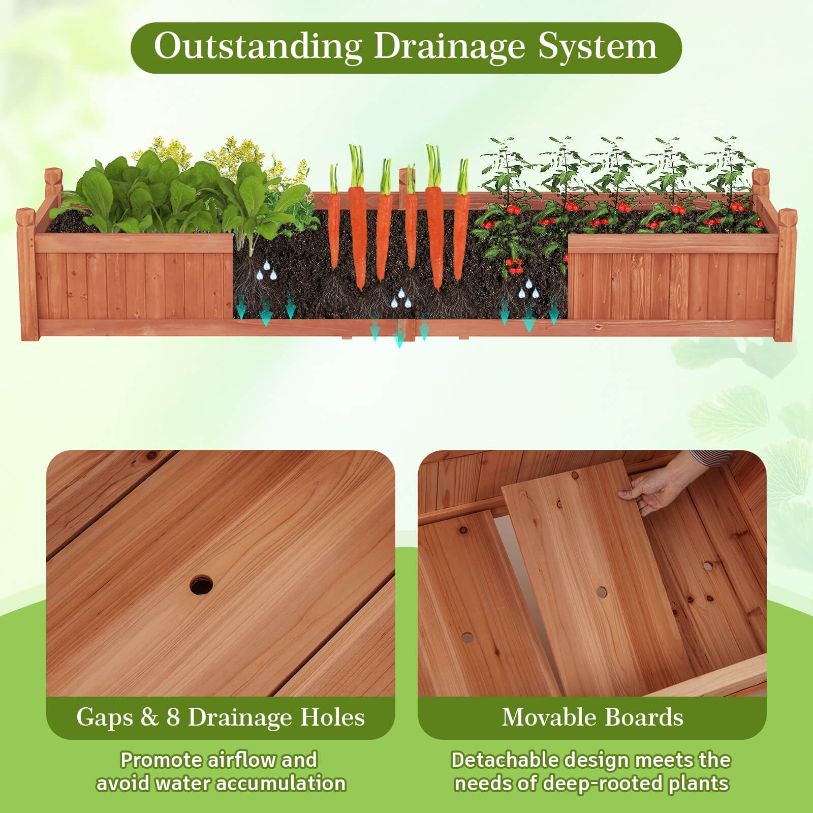 Costway Wooden Raised Garden Bed Outdoor Rectangular Planter Box with Drainage Holes Brown