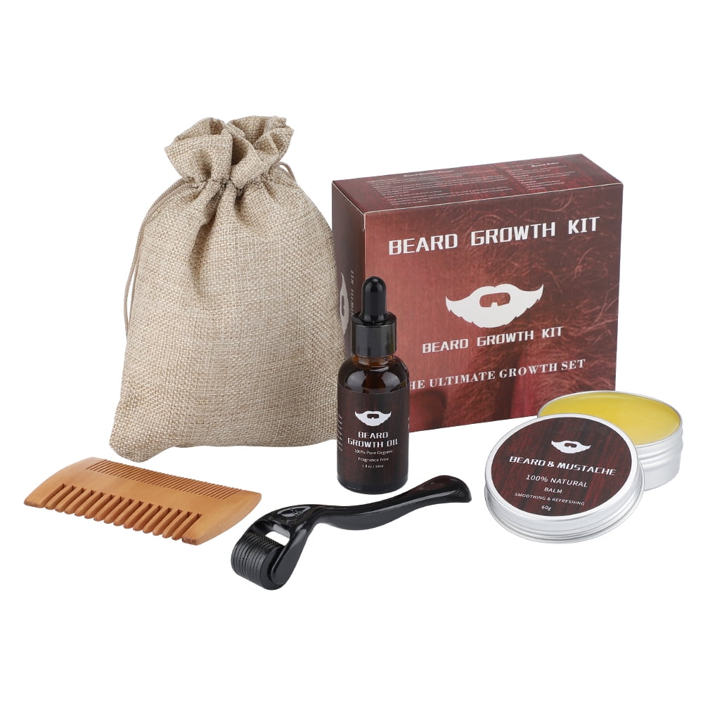 Beard Growth Kit, Roller, Beard Growth Oil, Beard Balm,Beard Scissors and Comb with Bag, Gifts