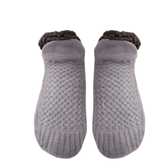 Aocisk Womens Socks Indoor Floor Slipper Socks Velvet Thermal Woven with Non- Bottom for Home Wear Grey L