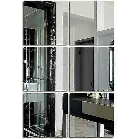 6 Piece Self-adhesive Wall Mirror Square Square Adhesive Mirrors Acrylic Removable Silver Mirror Wall Stickers Self Adhesive