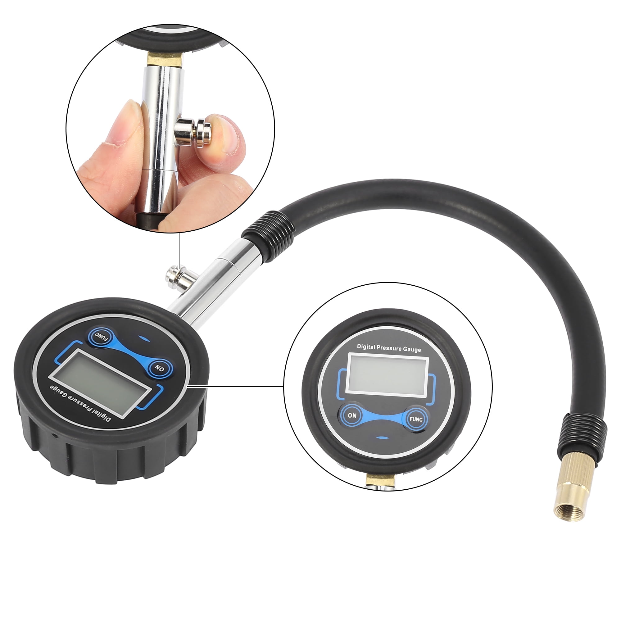 Unique Bargains 1 Set 200 PSI Portable Car Digital Pressure Gauge with 4 Tire Valve Caps