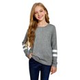 thumbnail image 4 of ABPHQTO Top de manga larga para mujer con cuello redondo gris a rayas y bloque de color para mujer, 4 of 5