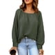 thumbnail image 1 of Cuadrado Masajeadores de cuello largo puff manga blusa mujeres moda suelta casual color puro gota hombro pullover Tops, 1 of 6