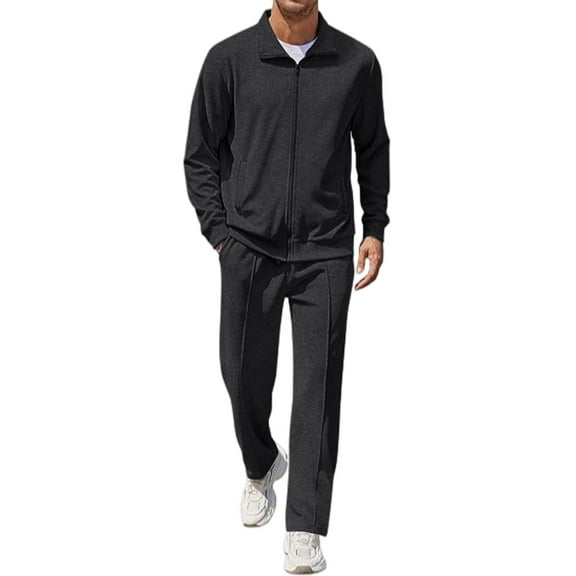 Men Full Zip Tracksuit Set Two Piece Long Sleeve Jacket and Pants Athletic Leisurewear Outfit for Daily Use