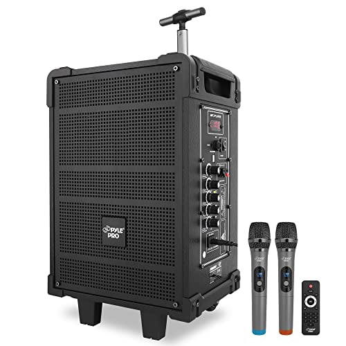 Pyle Sistema de altavoces Bluetooth inalámbrico portátil de 8'' - Batería recargable incorporada, micrófono inalámbrico, USB/Micro SD/FM - 350 vatios - Radio FM con pantalla LED digital, PWMA899A