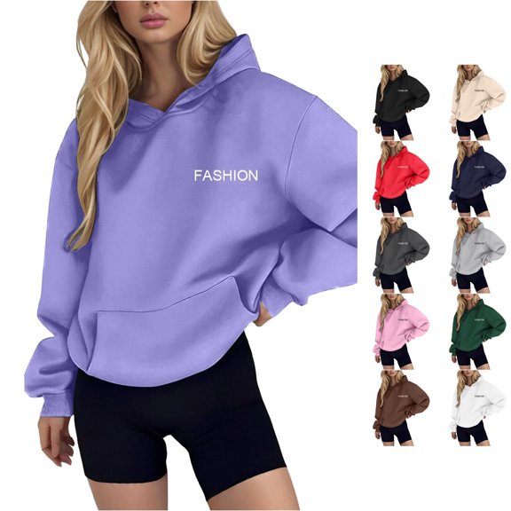 uvwlwu Womens Minimal Letter Graphic Oversized Hoodie Drop Shoulder Kangaroo Pocket Soft Cozy Fall Street Casual Pullover Sweatshirt,S
