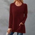 thumbnail image 2 of Baberdicy T-Shirts pour Femmes Chandails en Molleton à Manches Longues pour Femmes Pulls à Col Rond Color Block Tuniques Tops pour Femmes Vin, 2 of 4