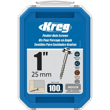 Kreg SML-C1-100 Zinc Pocket Screws, 1-Inch #8 Coarse Thread, Maxi-Loc Head (100 Count)