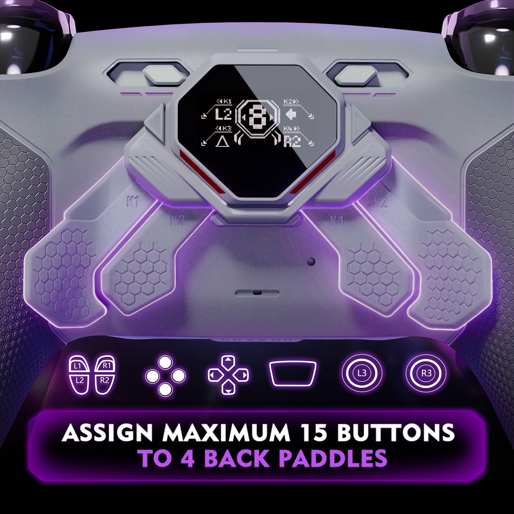 eXtremeRate SPARK Back Paddles Kit for PS5 Controller BDM-030 040 050 Models, OLED Display + Clicky Trigger Stops + Ergonomic Rubberized Grips Remappable 4 Back Buttons Set - Classic Gray