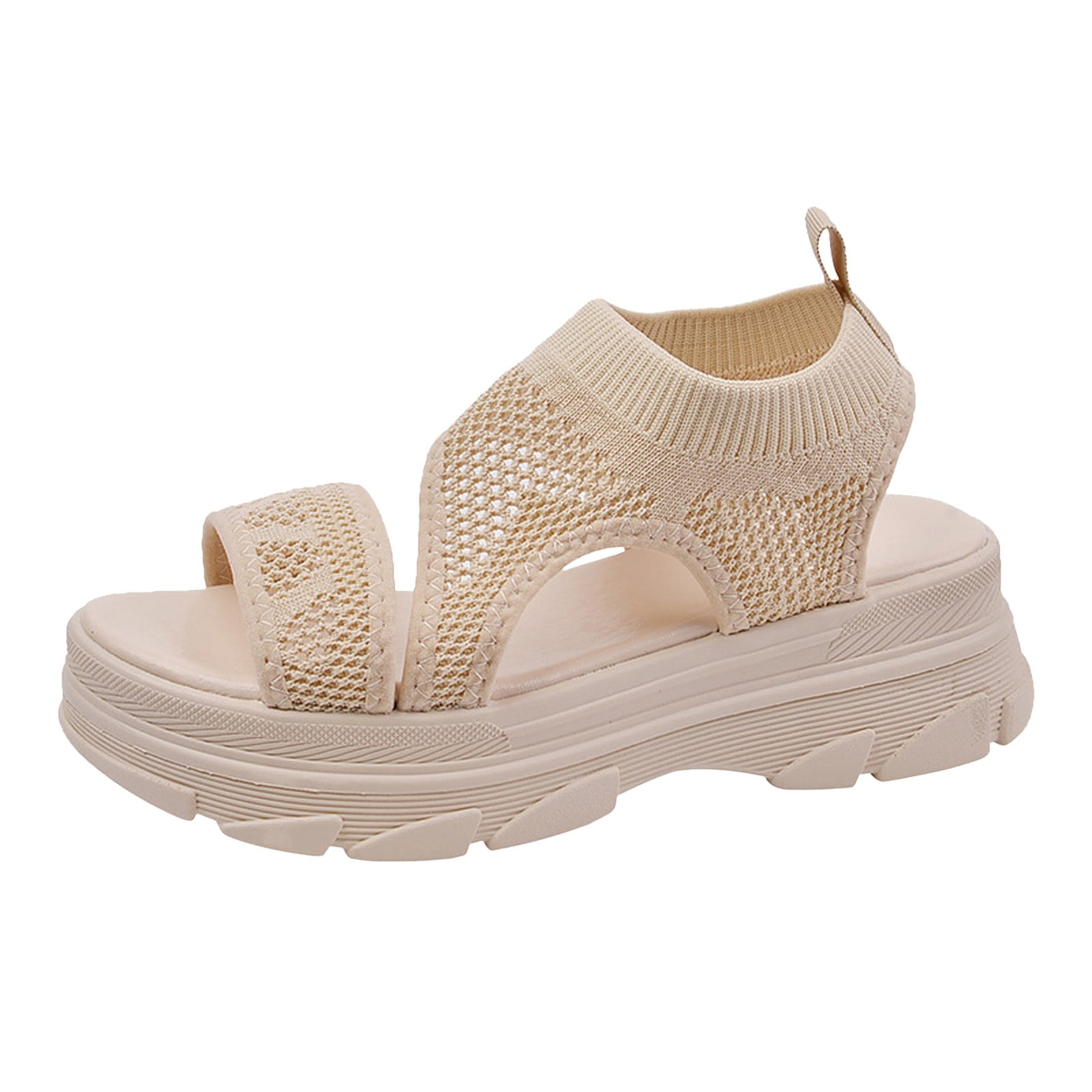 XIAQUJ Summer New Casual Thick Sole Sleeve Feet Breathable Casual Sandals Lady Sandals Women Slippers Sandals for Women 2024 Beige 6.5 Walmart