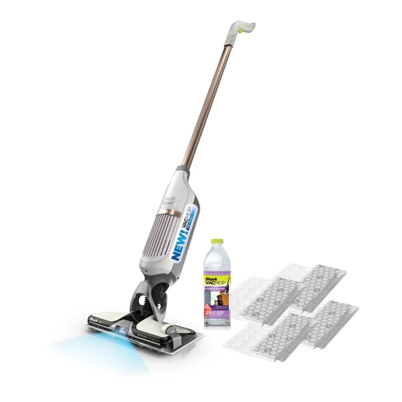 Shark VACMOP Reveal Cordless Hard Floor Cleaner, Vacuum and Spray Mop, 4 Disposable Pads, 12oz Pet Multi-surface Cleaning Solution, VM401IV Ivory