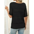 thumbnail image 6 of Womens Summer Tops Short Sleeve Crew Neck Knit Sweaters Black L, 6 of 7