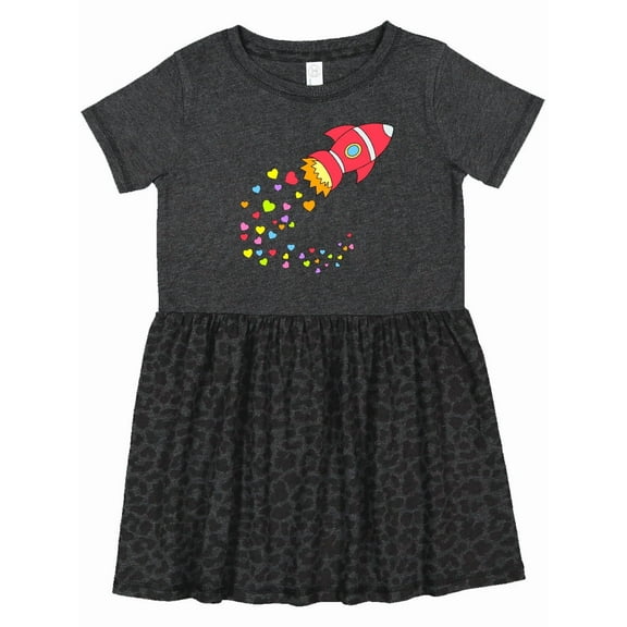Inktastic Valentine's Day Rocket Ship with Hearts Girls Toddler Dress