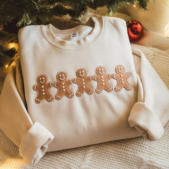 Embroidered Christmas Gingerbread Cookies Shirt : Festive Holiday Outfit, Womens Xmas Graphic Tee, Gingerbread Christmas Sweatshirt Crewneck