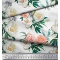 thumbnail image 3 of Soimoi White Rayon Fabric Begonia & Peony Floral Print Fabric by Yard 56 Inch Wide, 3 of 3