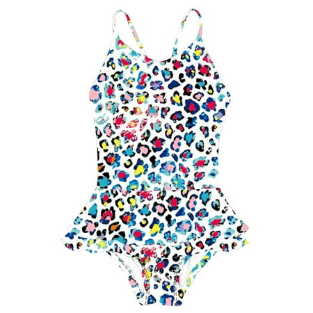 

Toddler Summer Sleeveless Girls Colorful Leopard Print Ruffles Swimwear Swimsuit Bikini