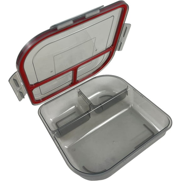 MyGo Container Large To-Go 3-Compartment Food Container, 9-3/8" X 9-3/8" X 2-1/2", Reusable, Microwave Safe, Smoke/Red
