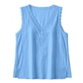 thumbnail image 4 of NTACZA Tank Top Tops for Women Trendy Sleeveless Lace Trim Side Slit Cotton Linen V-Neck Everyday Wear Loose Fit Holiday Blue Casual Womens Tank Tops, 4 of 7