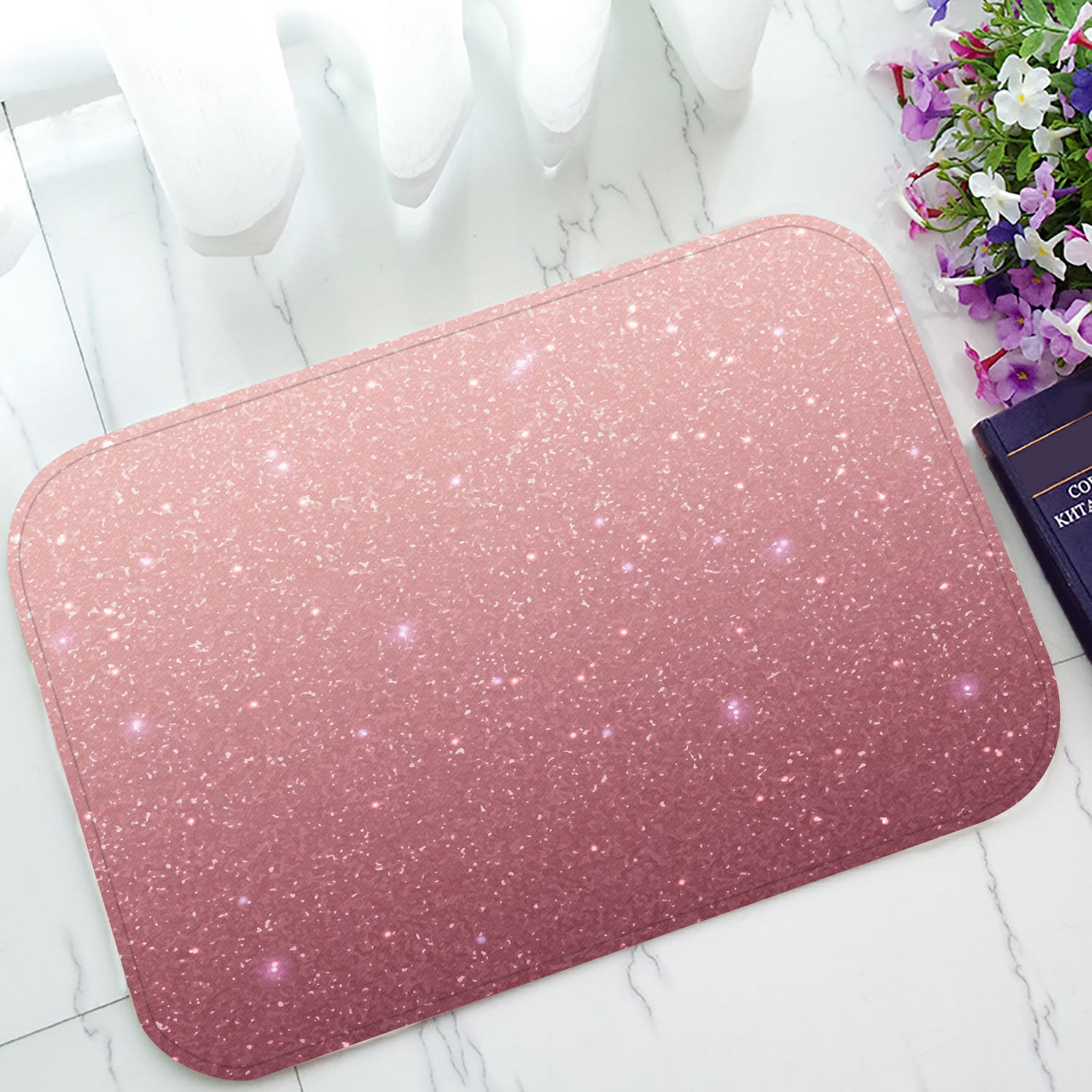 ABPHQTO Rose Gold Glitter With Sequins Doormat Entrance Rug Area Rug