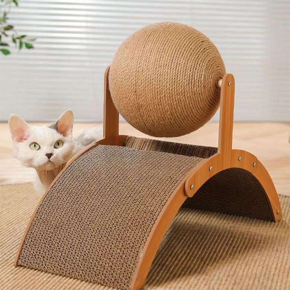 Interactive Cat Scratcher, Cat Scratching Post Design with Arch Bridge Balls-Stylish CatScratching Board, Natural Sisal Scratcher Ball, Fun and Engaging Scratching Post for Exercise