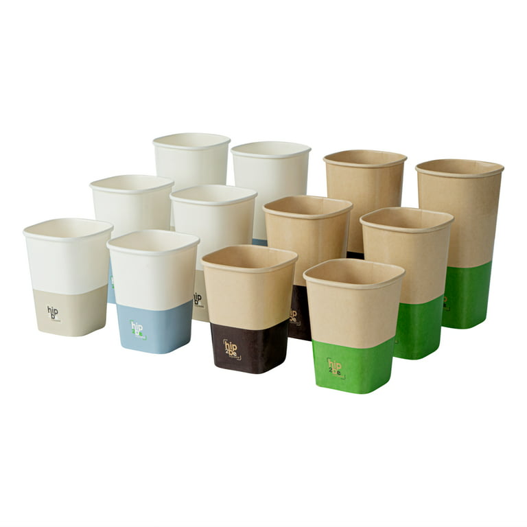 Hip 2 Be Square 16 oz Kraft and Green Paper Hot / Cold Drinking Cup -  Single Wall - 3 1/4 x 3 1/4 x 5 1/2 - 500 count box